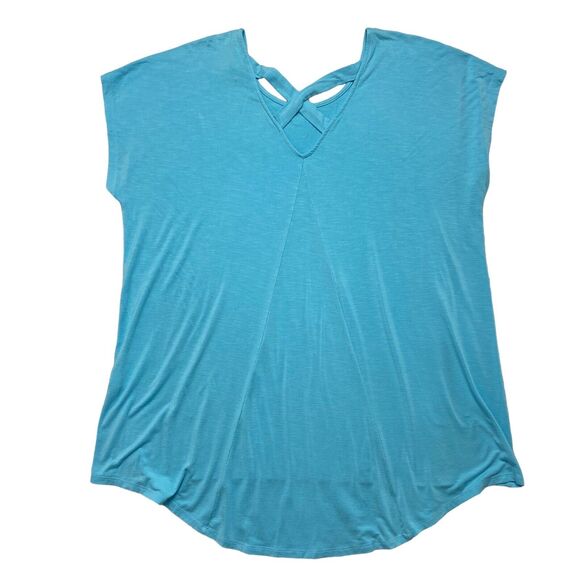 CHICOS Water Light Blue Cross Back Scoop Neck Rayon Tunic Top Size Large (2) - Picture 5 of 8